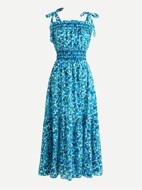 J. CREW Smocked Midi Dress in Blueberry Floral - L
